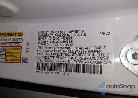 2023 Honda Accord Hybrid Sport-L z USA, uszkodzony, nr VIN 1HGCY2F77PA049143